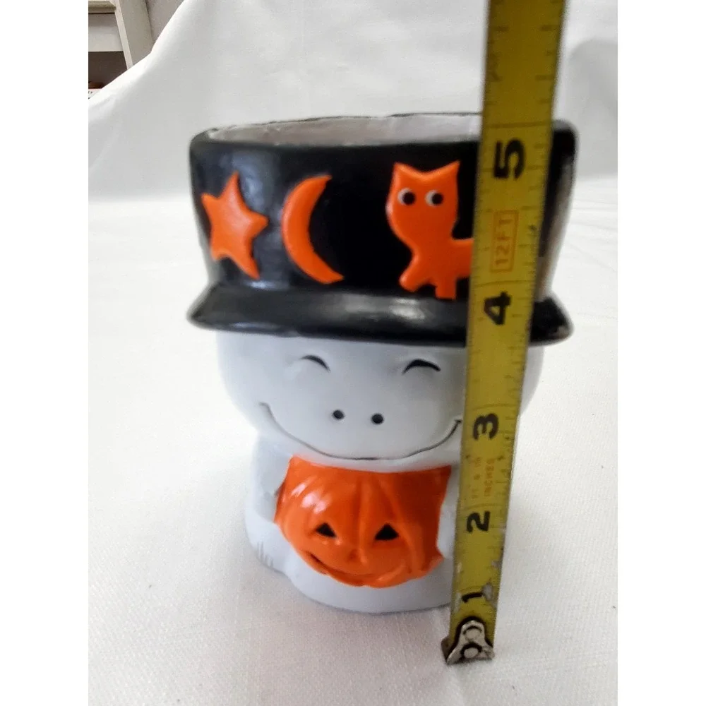Vintage Happy Ghost Holding JACK O' LANTERN Vase Or Candy‎ Dish